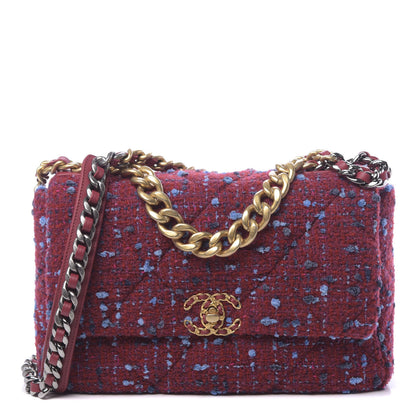 Chanel Tweed Quilted Large 19 Flap Red Blue Grey 1 of 11
