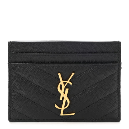 Saint Laurent Grain De Poudre Matelasse Chevron Monogram Credit Card Case Black 1 of 9