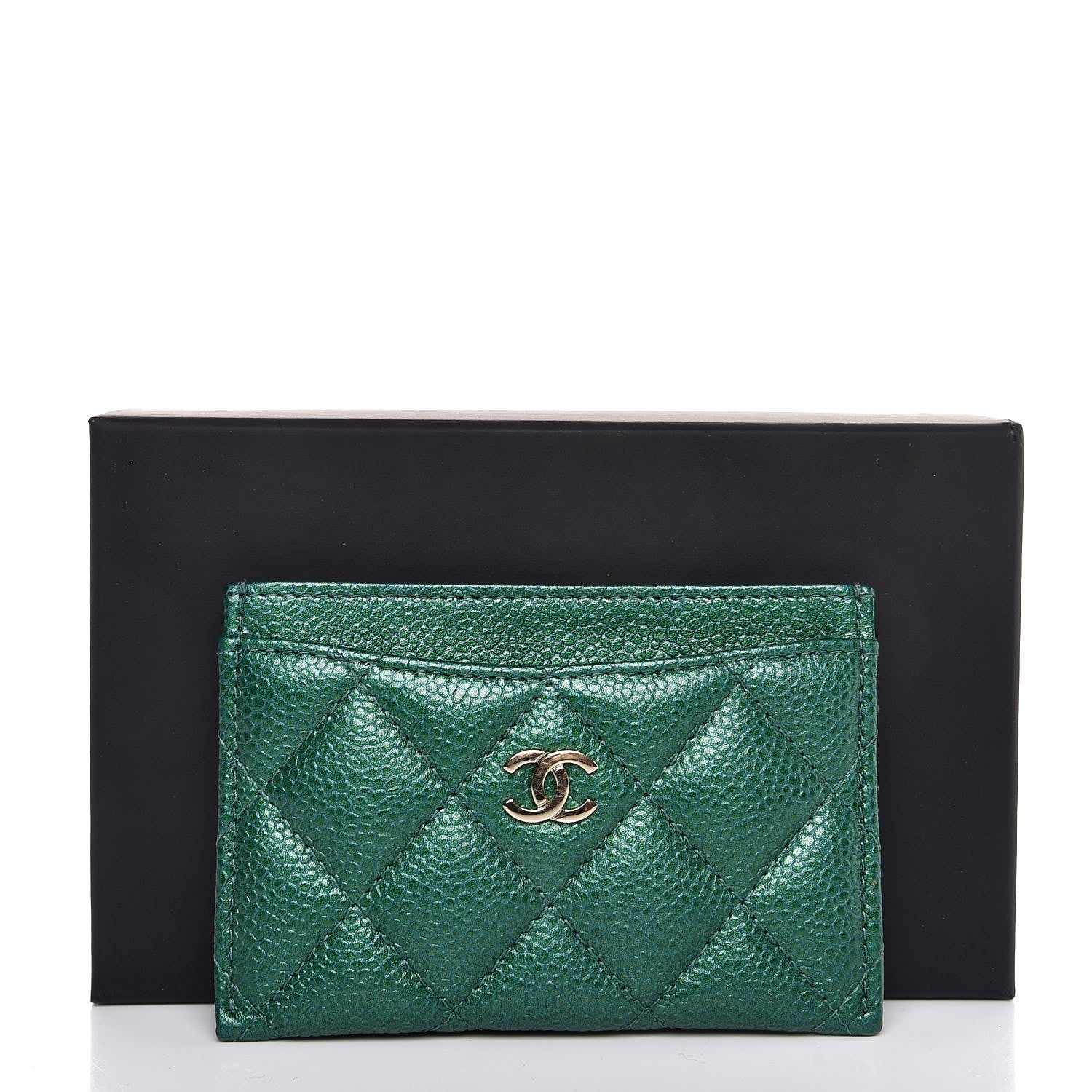 Chanel Metallic Caviar Quilted Card Holder Green 9 of 9