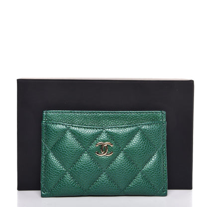 Chanel Metallic Caviar Quilted Card Holder Green 9 of 9
