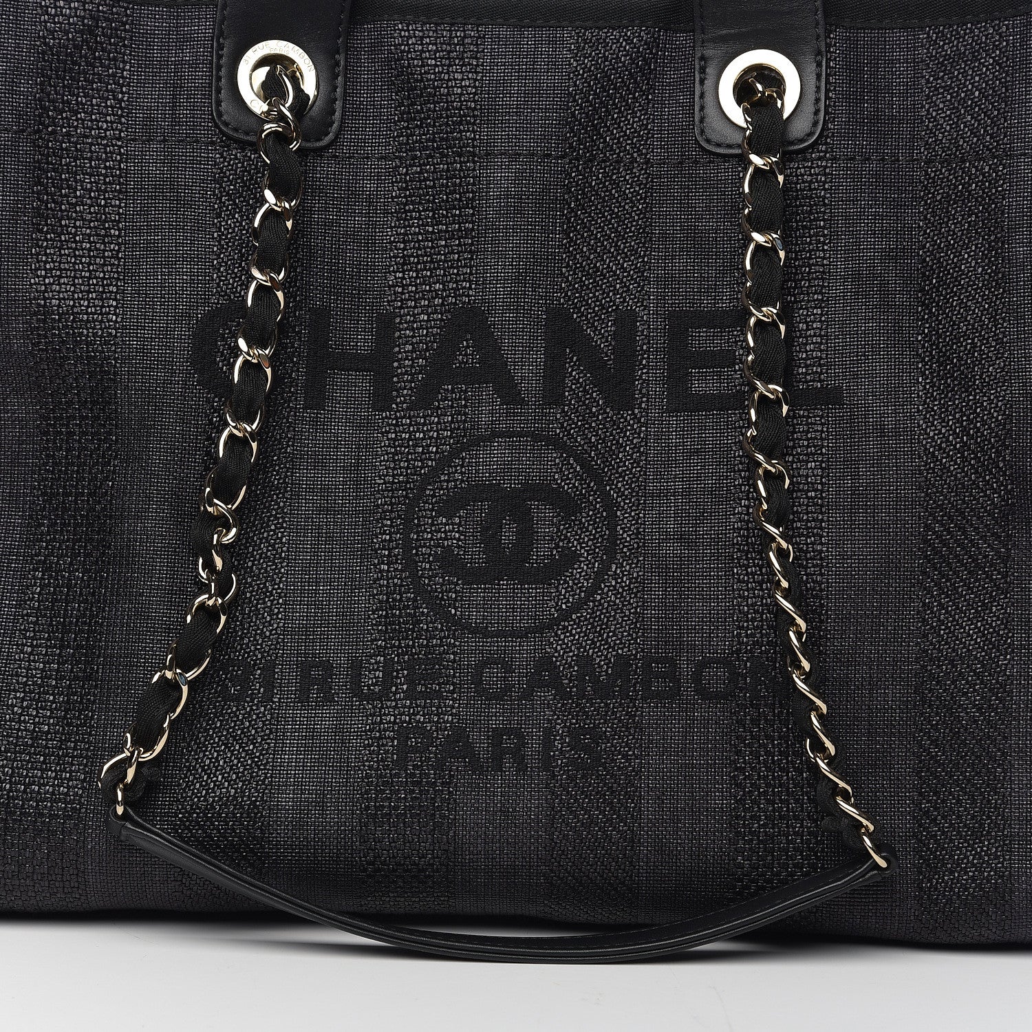 Chanel Straw Raffia Calfskin Striped Large Deauville Tote Black 7 of 10