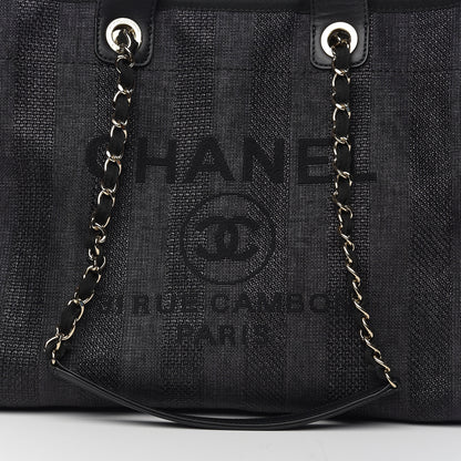 Chanel Straw Raffia Calfskin Striped Large Deauville Tote Black 7 of 10
