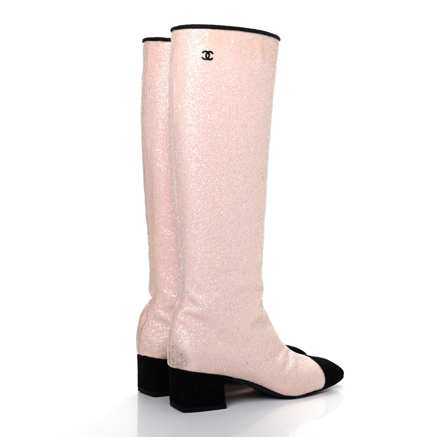 Glitter Fabric Lurex Cap Toe Fantasy High Boots 38.5 Pink Black