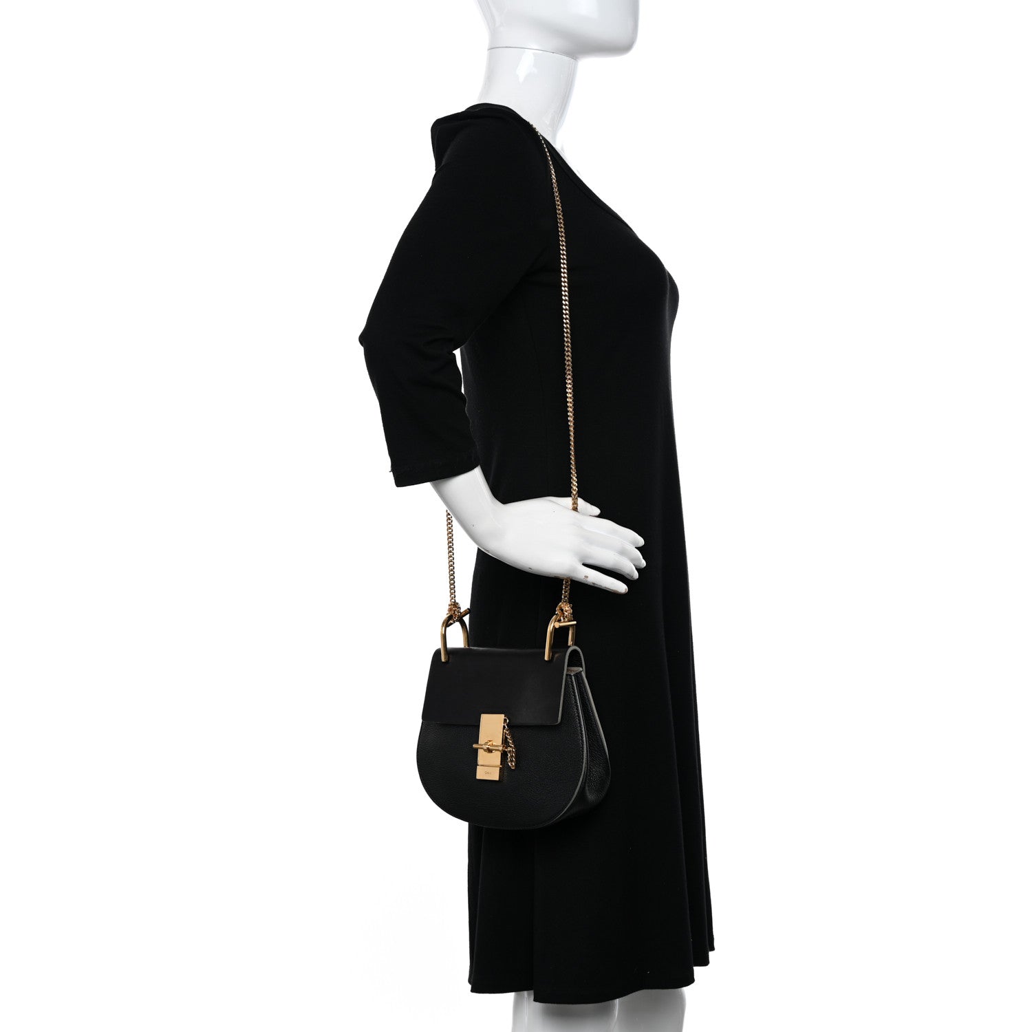 Chloe Grained Calfskin Lambskin Mini Drew Shoulder Bag Black 2 of 12