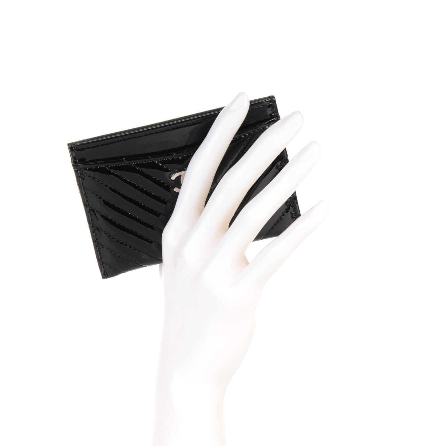 Patent Chevron Card Holder Black