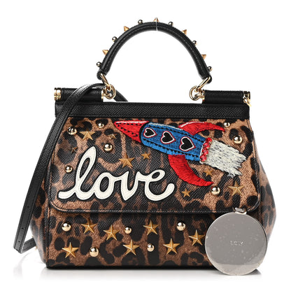 Dolce & Gabbana Dauphine Embellished Leopard Love Patch Medium Miss Sicily Satchel Brown Black 1 of 8