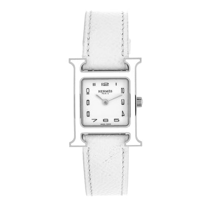 Hermes Stainless Steel Epsom Lacquer 21mm Heure H Hour Quartz Watch Blanc 1 of 5