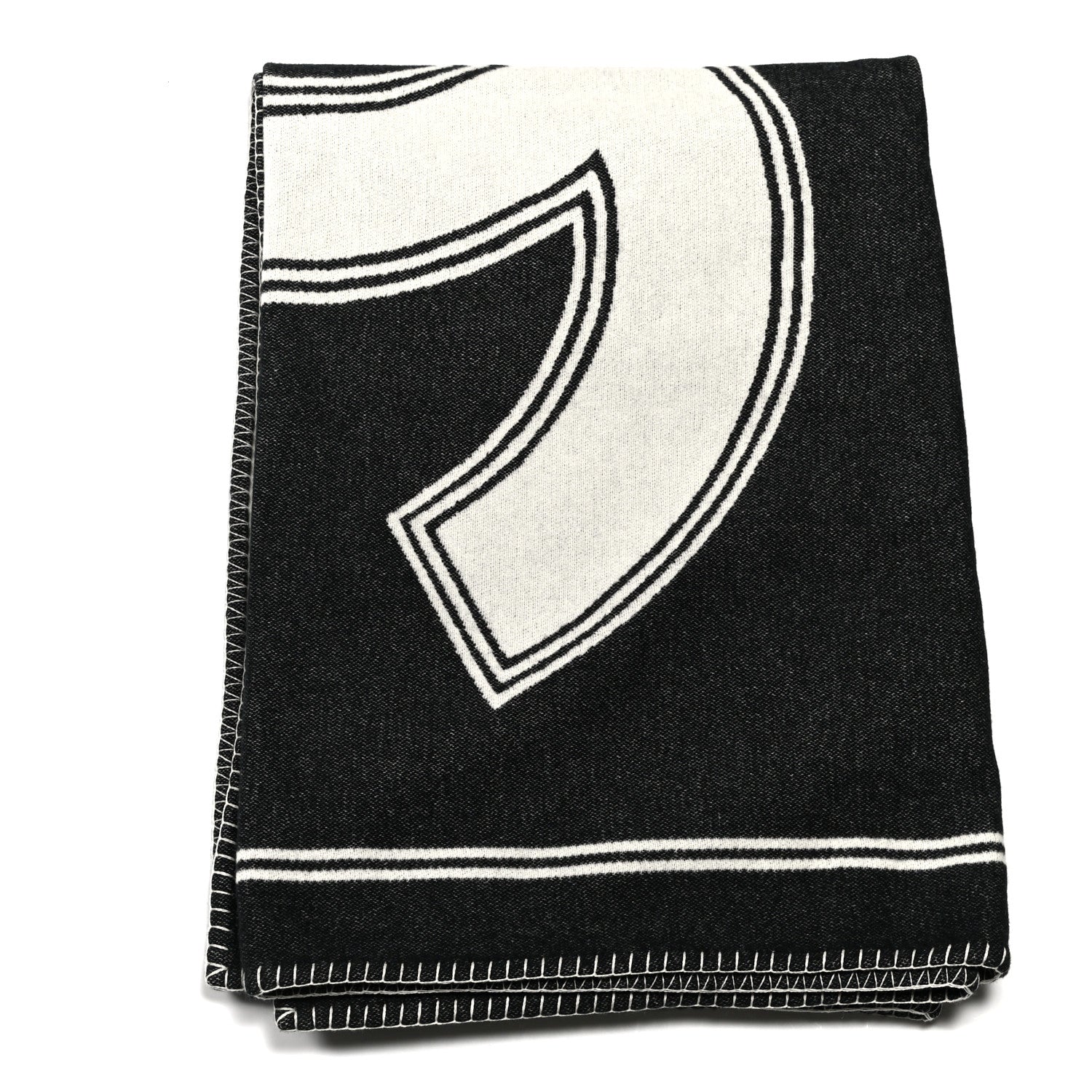 Chanel Merino Wool Cashmere CC Throw Blanket Black White 2 of 4