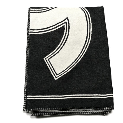 Chanel Merino Wool Cashmere CC Throw Blanket Black White 2 of 4