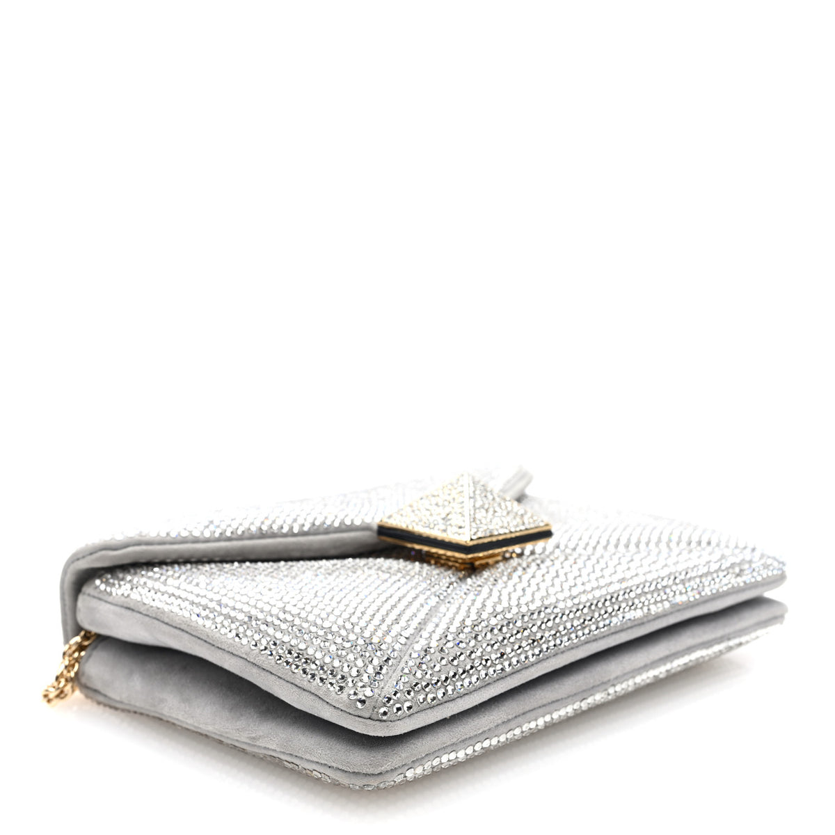 Valentino Garavani Crystal Suede Embellished Small One Stud Clutch With Chain Silver 3 of 8