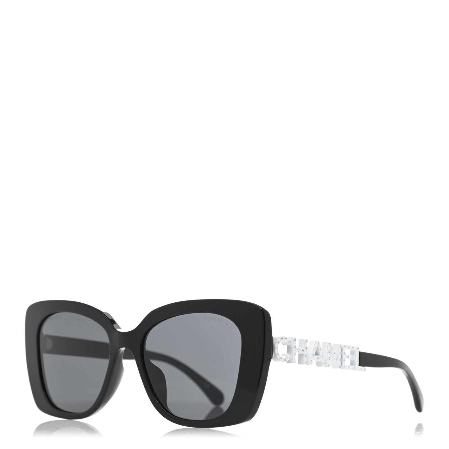 Acetate Strass Square Sunglasses 5422-B-A Black White