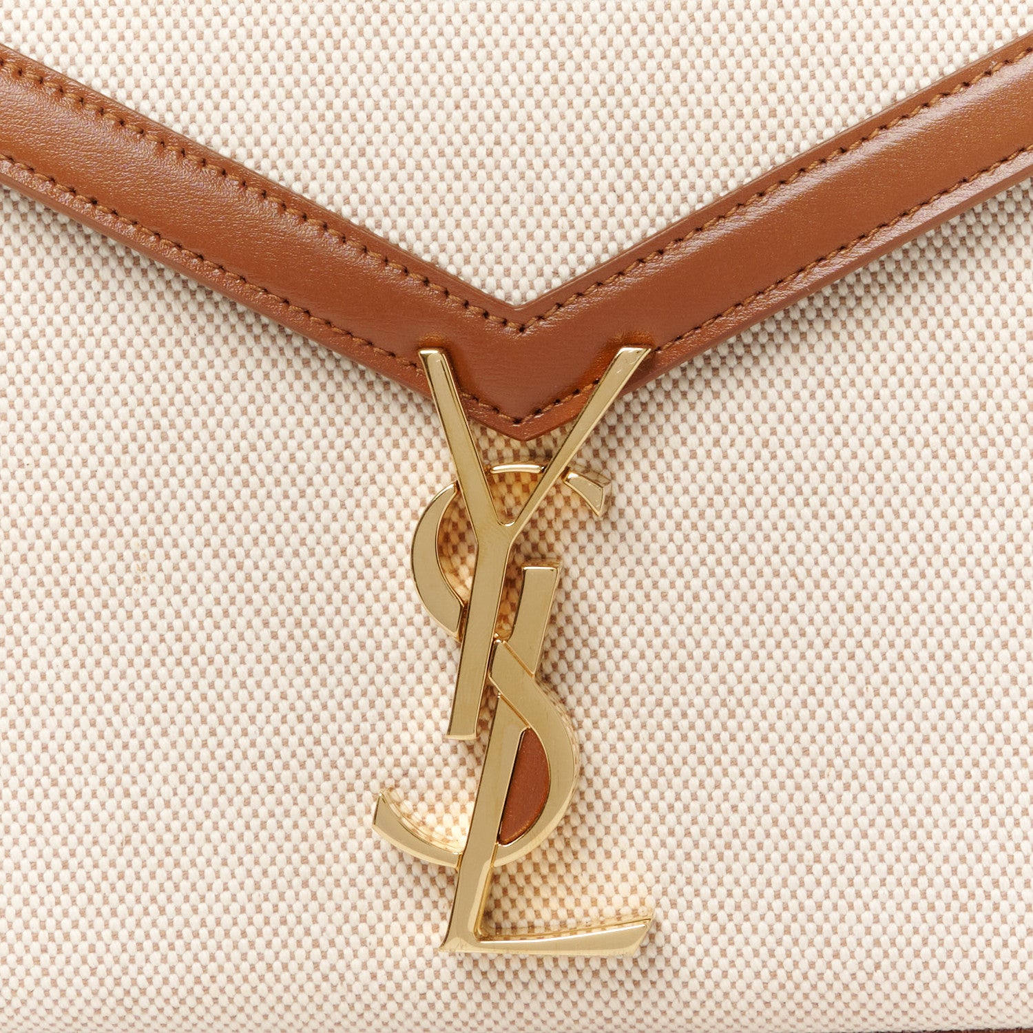 Saint Laurent Canvas Calfskin Mini Classic Monogram Cassandra Top Handle Tan Natural 9 of 11