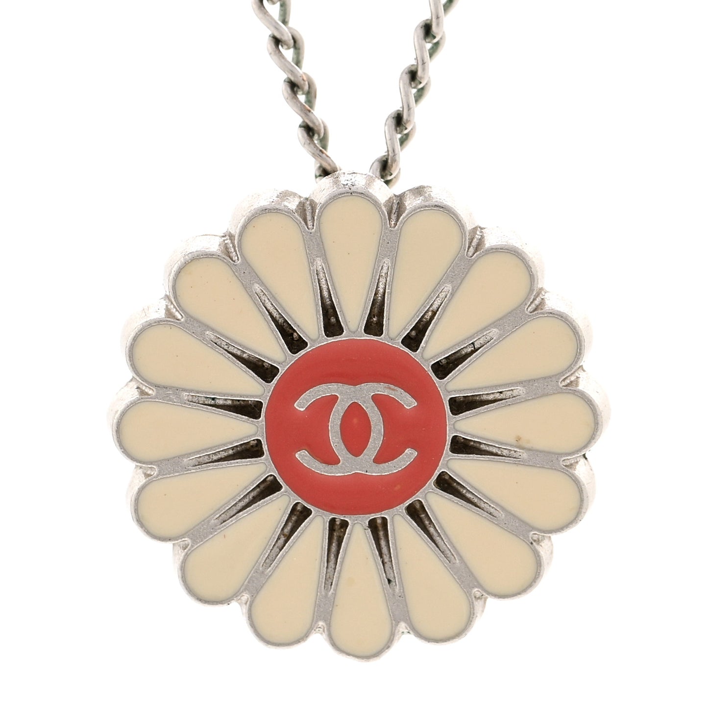 Enamel CC Camellia Pendant Necklace Silver Multicolor