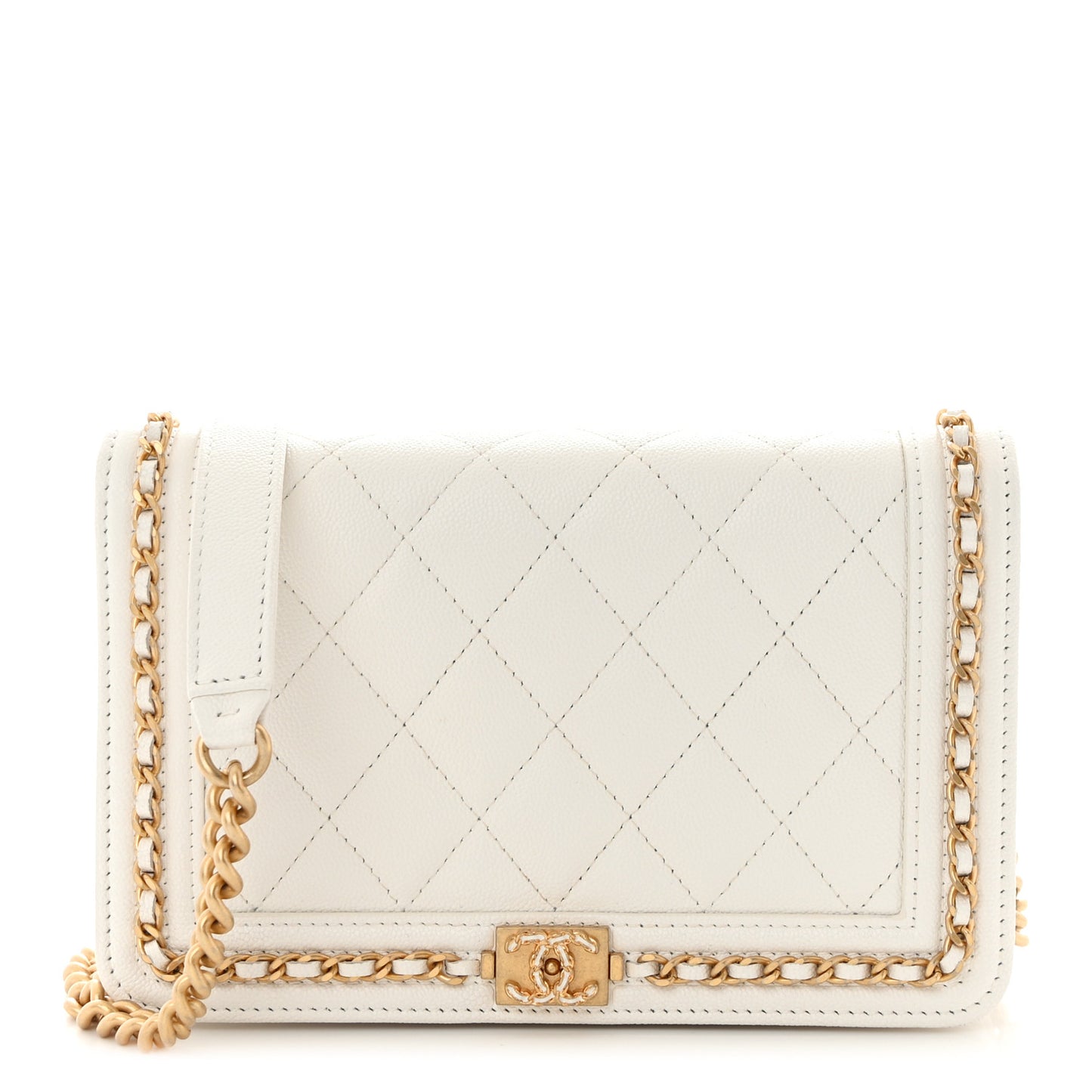 Caviar Quilted Chain Around Boy Wallet On Chain WOC White