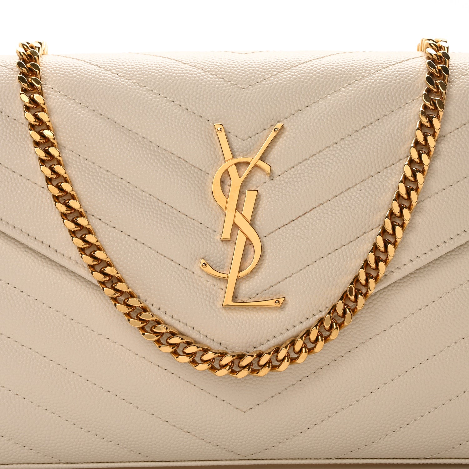 Saint Laurent Grain De Poudre Matelasse Chevron Monogram Chain Wallet Crema Soft 8 of 10