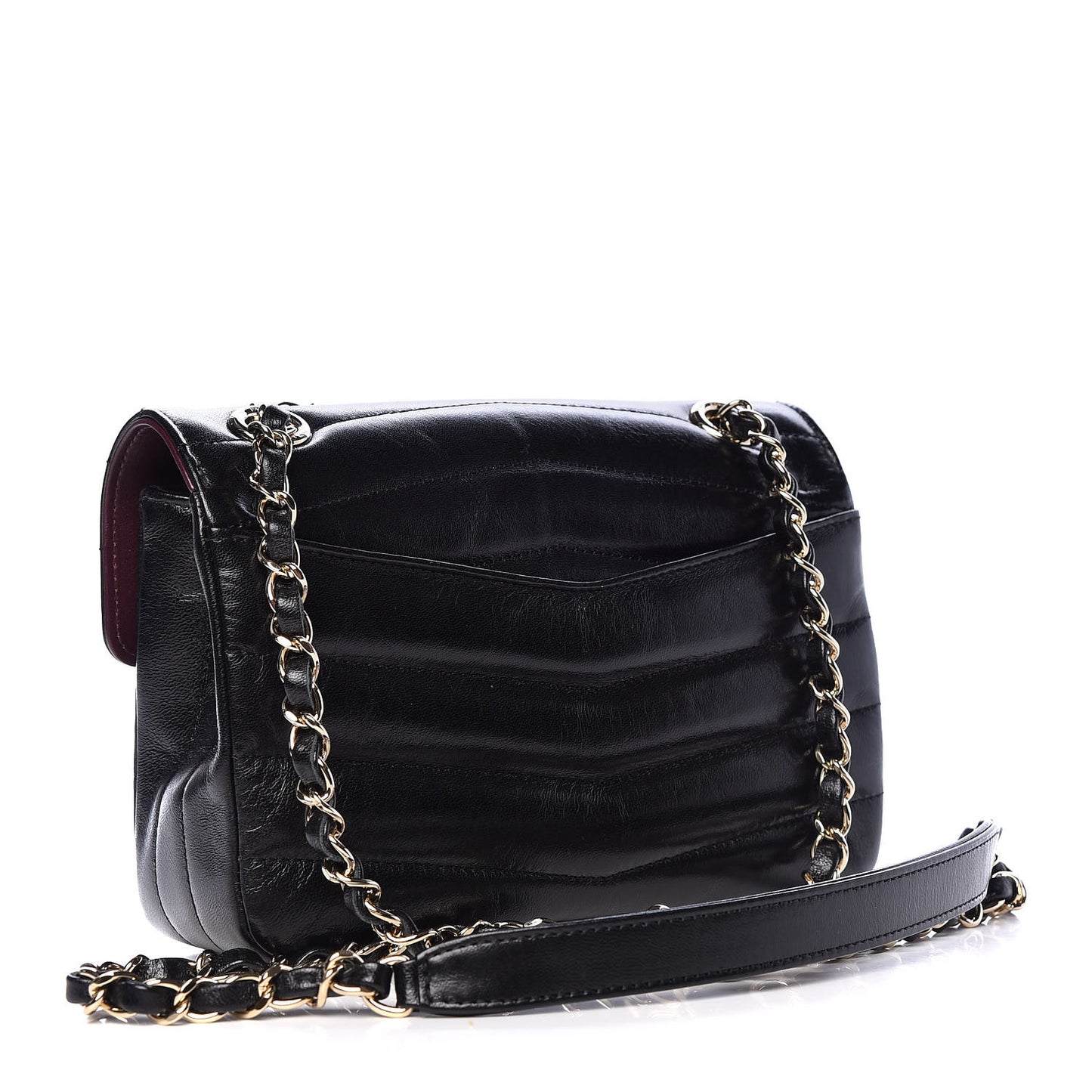Shiny Lambskin Quilted Small Chevron Miroir Black