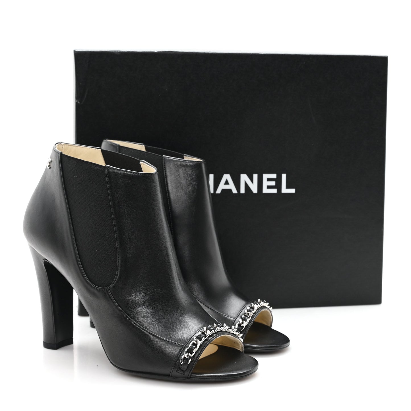 Lambskin Chain Ankle Boots 38 Black