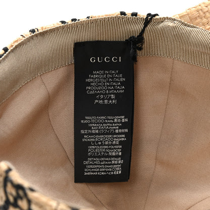 Gucci Raffia GG Monogram Elaphe Embroidered Aisha Baseball Hat M Ivory Black 6 of 6