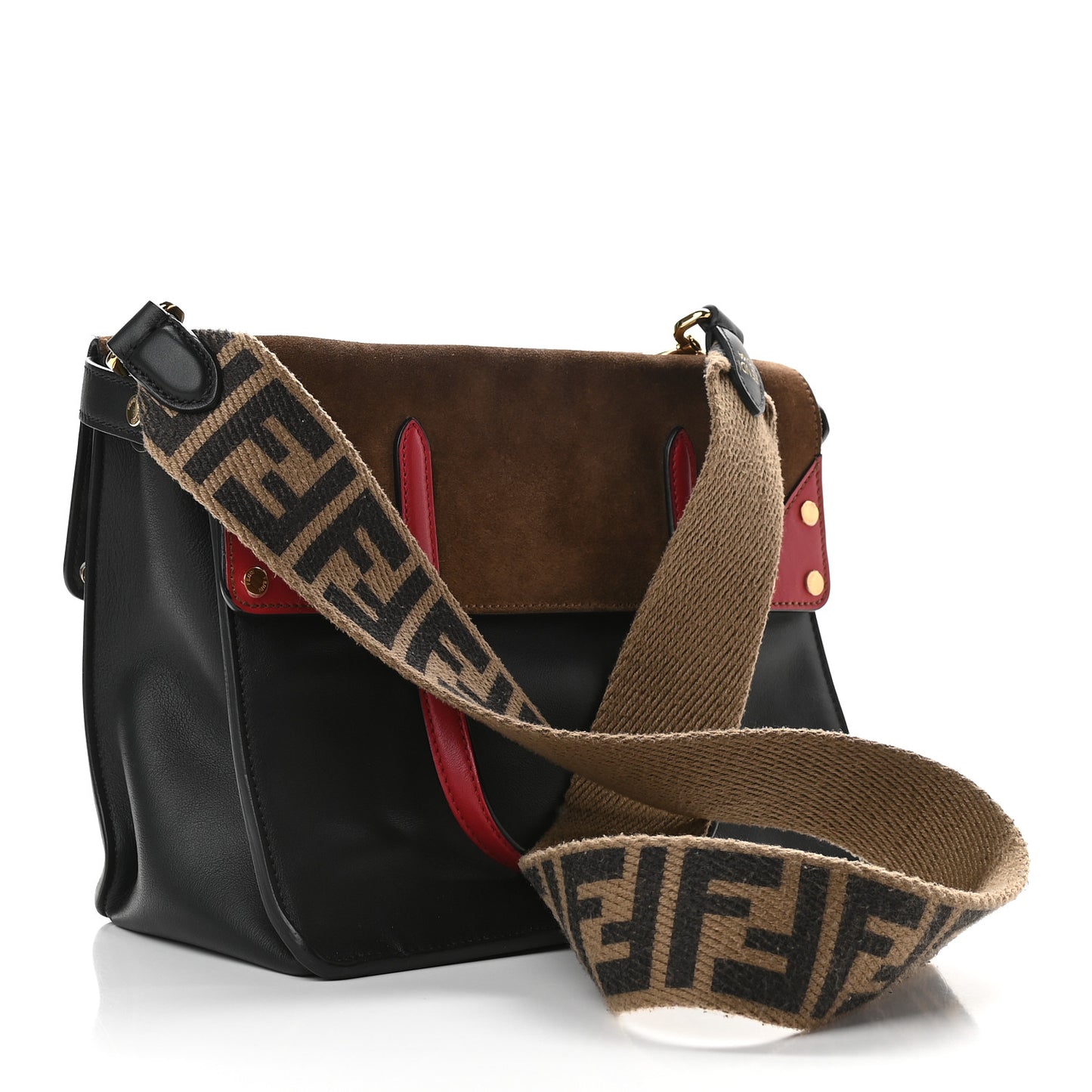 Vitello Grace Suede Small Flip Tote Black Fragola Marrone