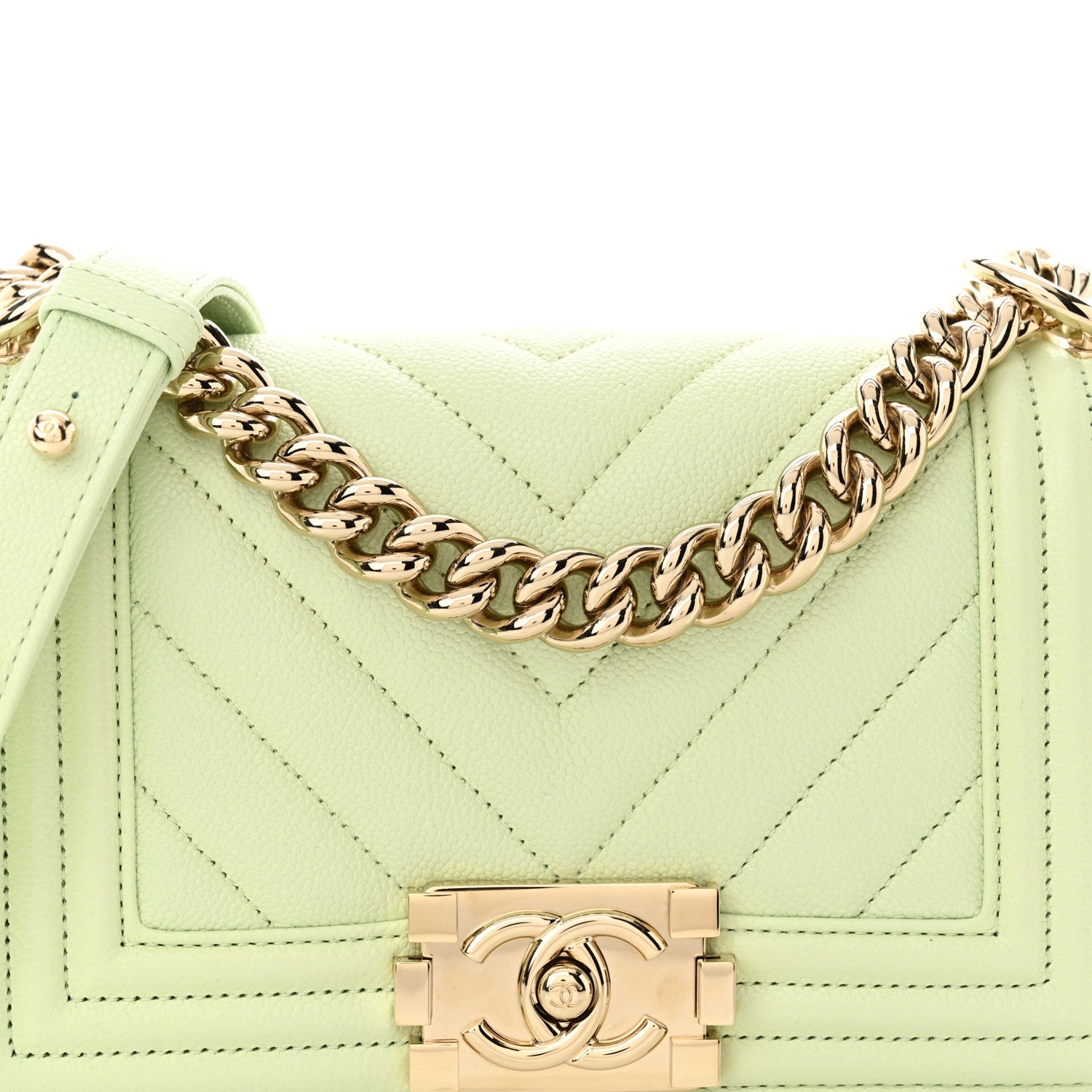 Chanel Caviar Chevron Quilted Small Boy Flap Light Green 8 of 10