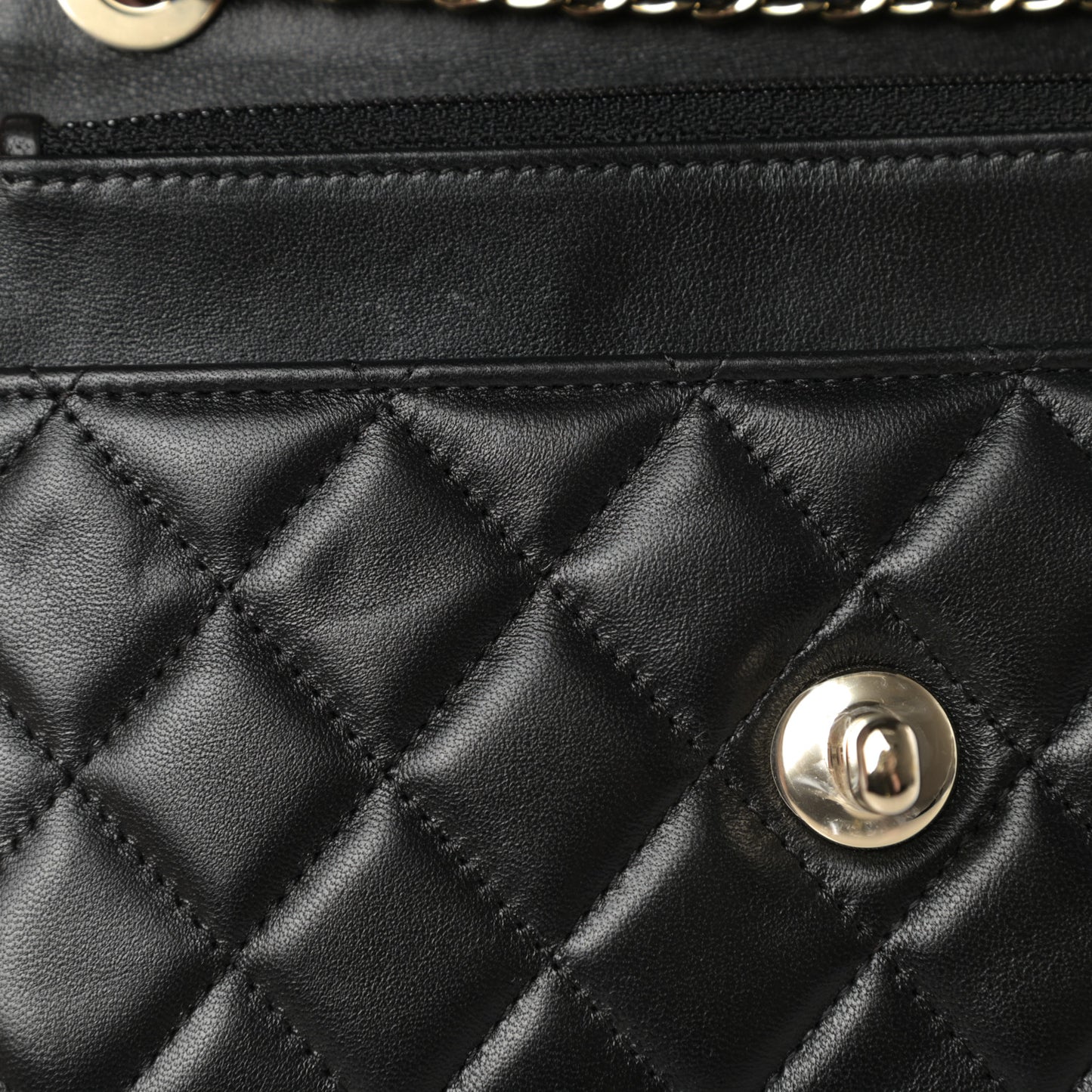 Lambskin Quilted Trendy CC Wallet On Chain WOC Black