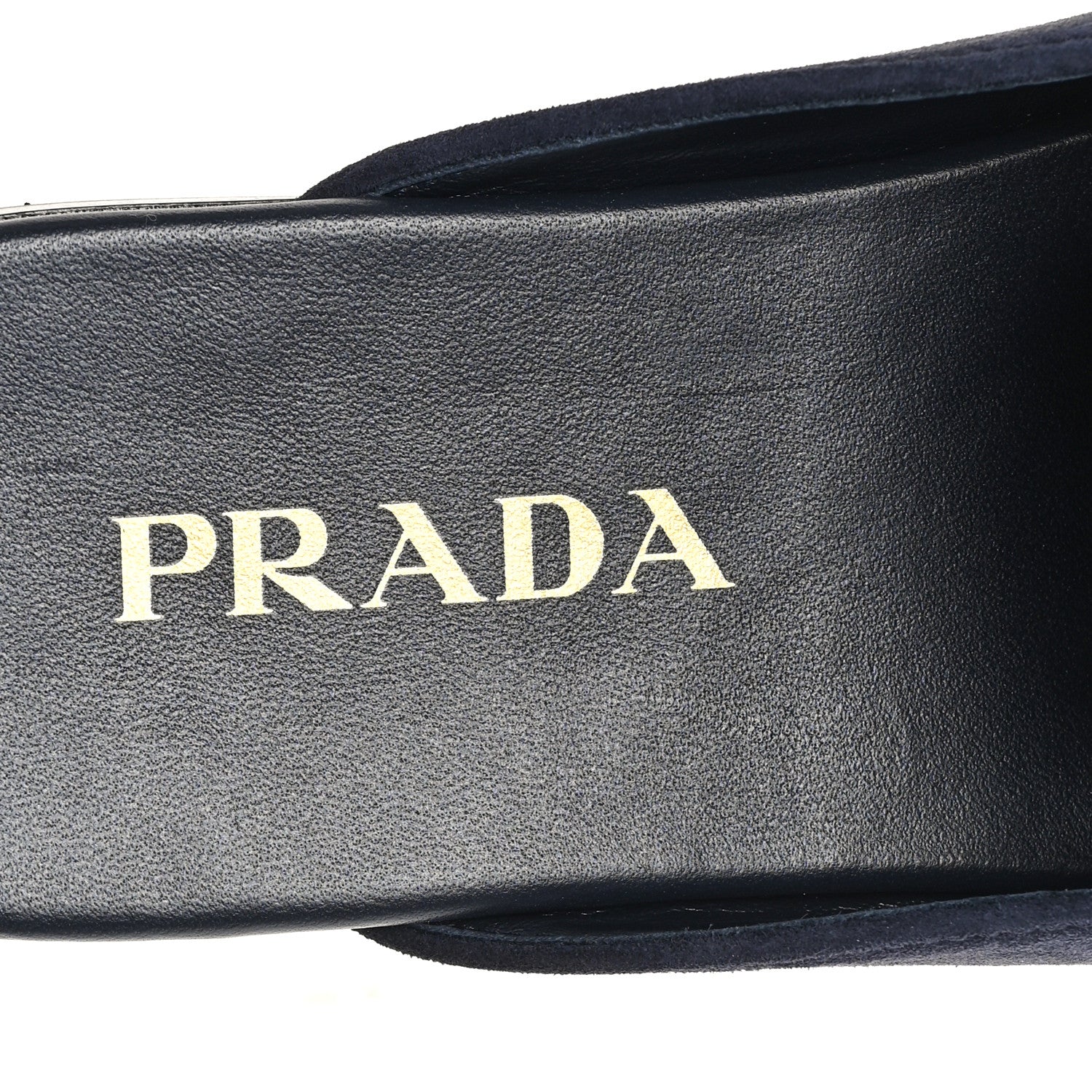 Prada Suede Metal Triangle Logo 10mm Loafer Mules 37 Bleu 8 of 9