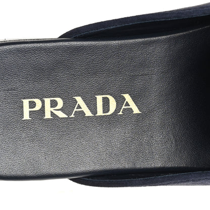 Prada Suede Metal Triangle Logo 10mm Loafer Mules 37 Bleu 8 of 9