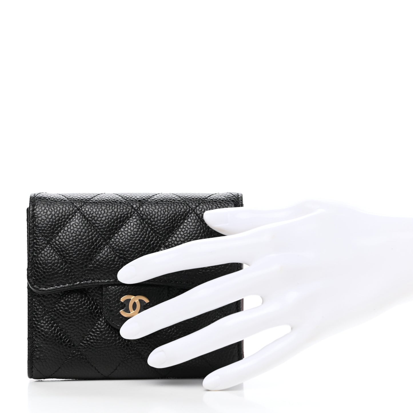 Caviar Quilted Compact Flap Wallet Black