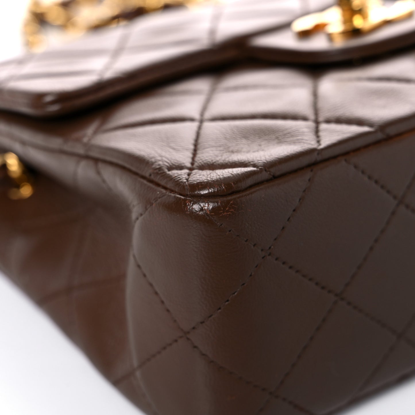 Lambskin Quilted Mini Square Flap Dark Brown