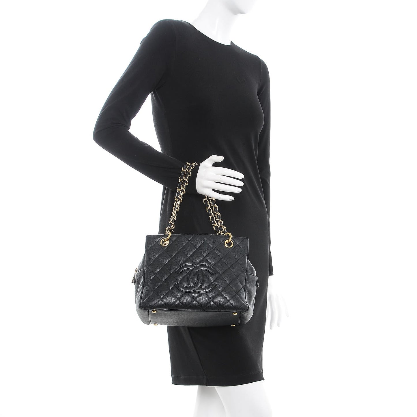 Caviar Quilted Petit Timeless Tote PTT Black