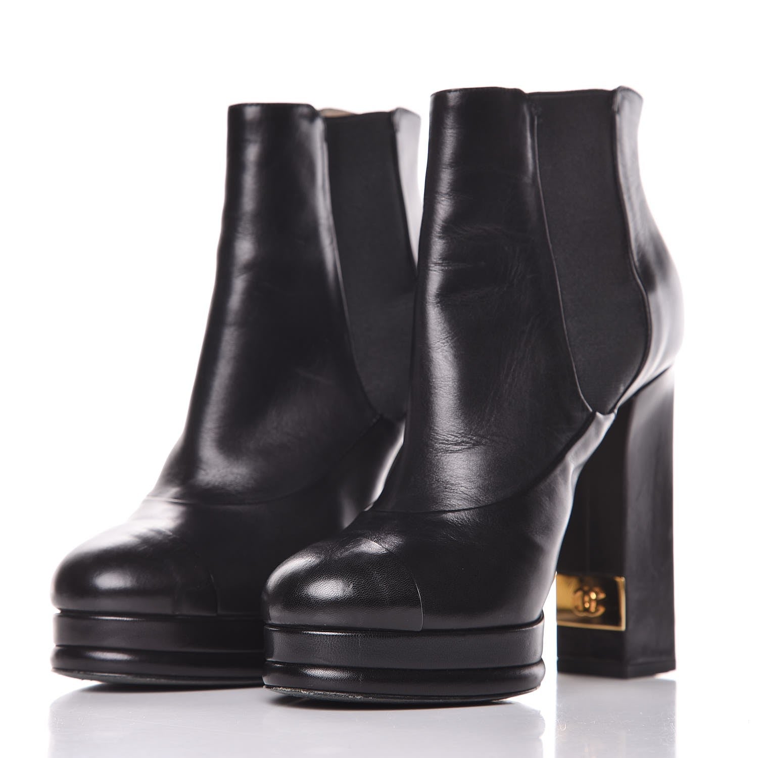 Chanel Calfskin Elastic Cap Toe Ankle Boots Booties Heels 37 Black 14 of 22