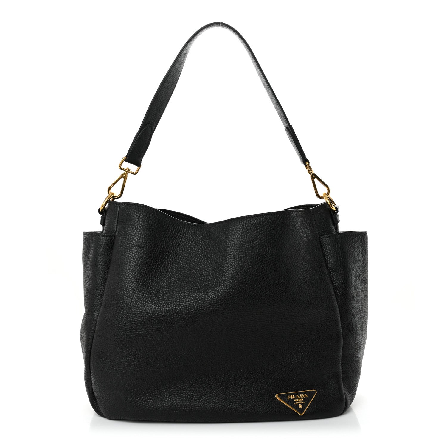 Prada Vitello Daino Side Pocket Hobo Black 1 of 11