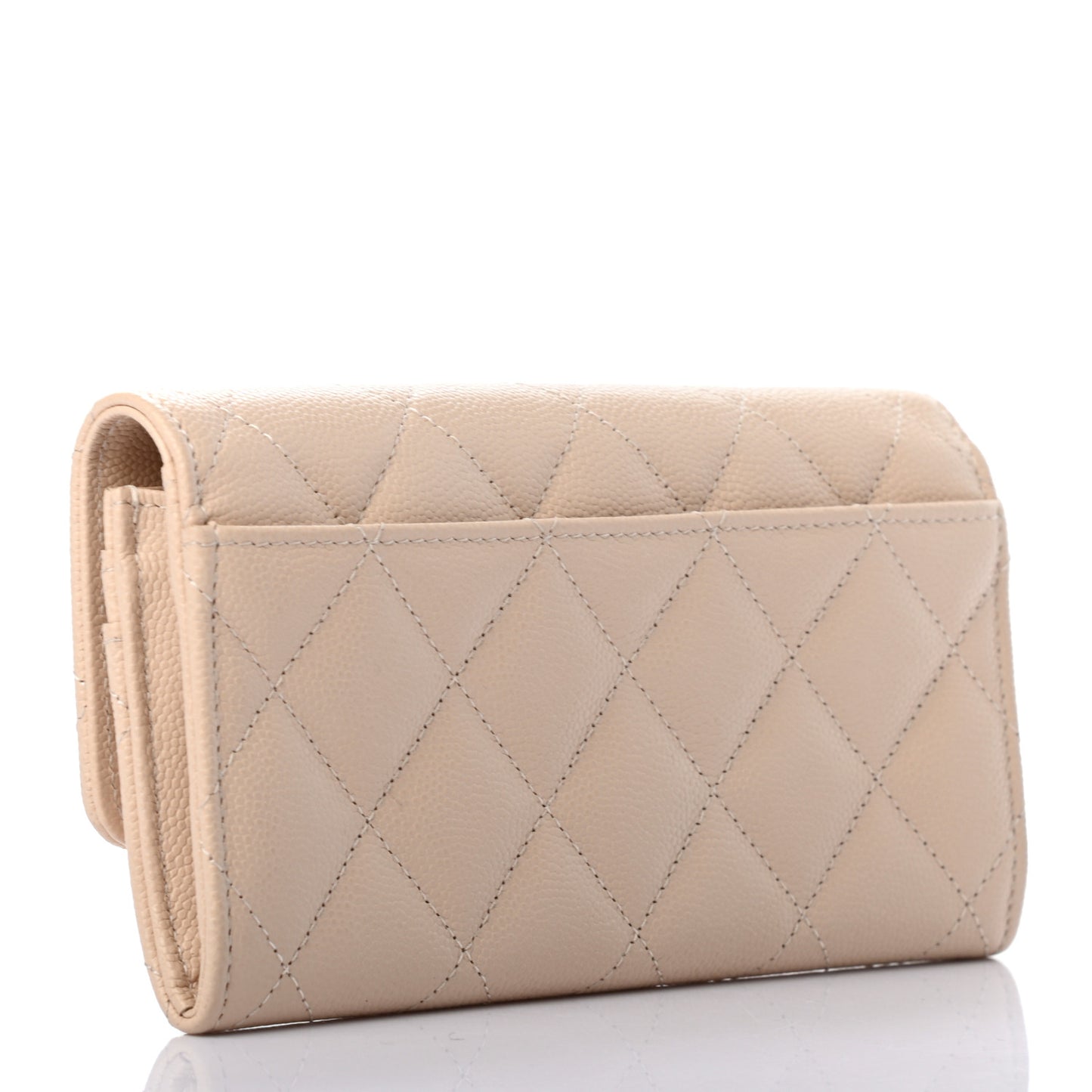Caviar Pearl Quilted Coco Candy Wallet Beige