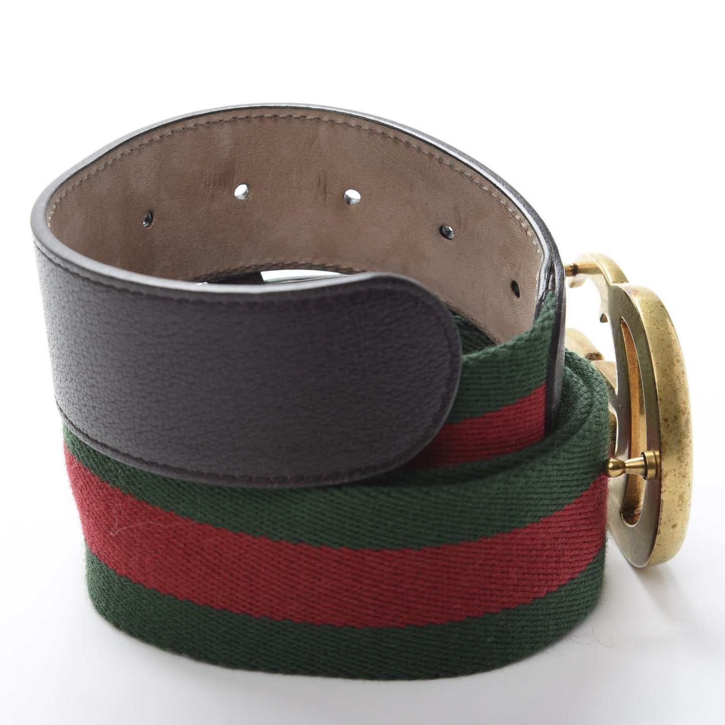 Nylon Textured Calfskin Double G Web 40mm Belt 95 38 Green Red Dark Cocoa