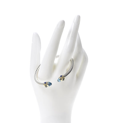 David Yurman Sterling Silver 14K Yellow Gold Blue Topaz Lapis Lazuli 5mm Cable Renaissance Bracelet 2 of 5