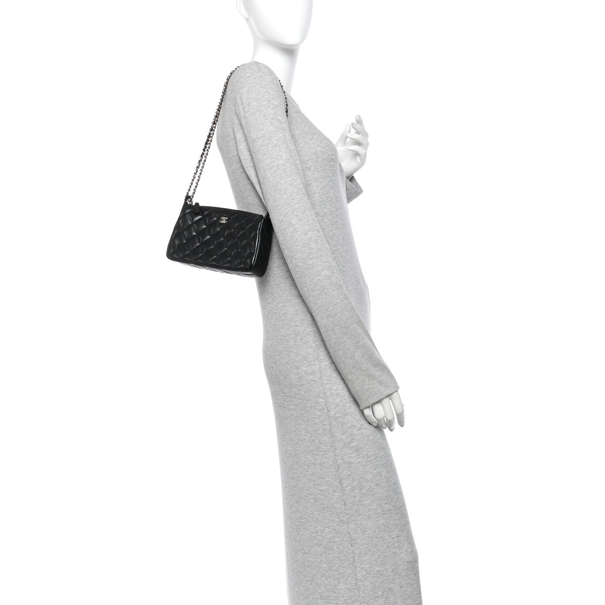 Caviar Quilted Purse With Chain Black