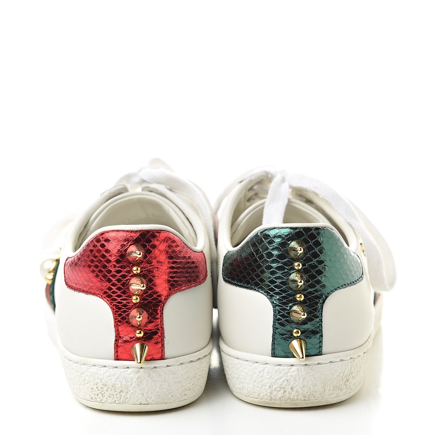 Gucci Calfskin Web Pearl Studded Womens Ace Sneakers 34 White 7 of 16