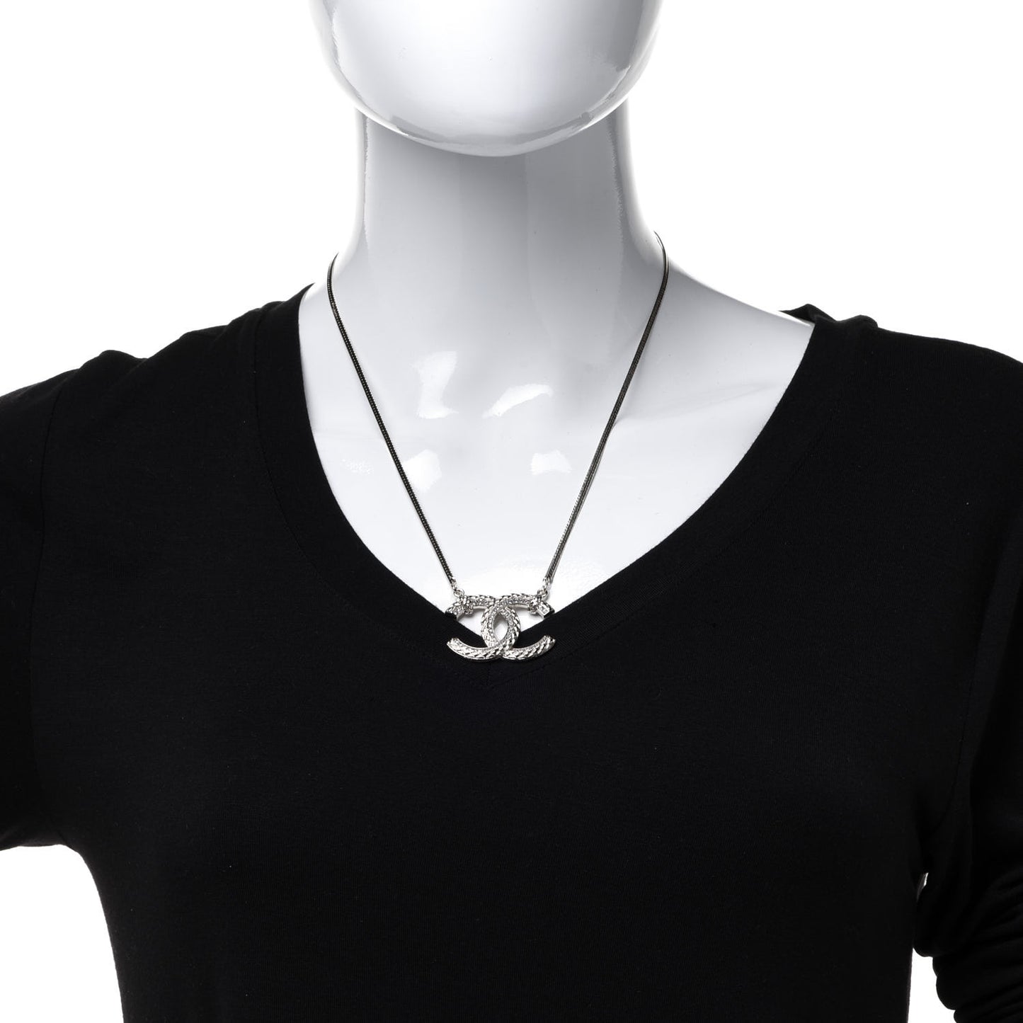 Crystal Textured CC Pendant Necklace Gold