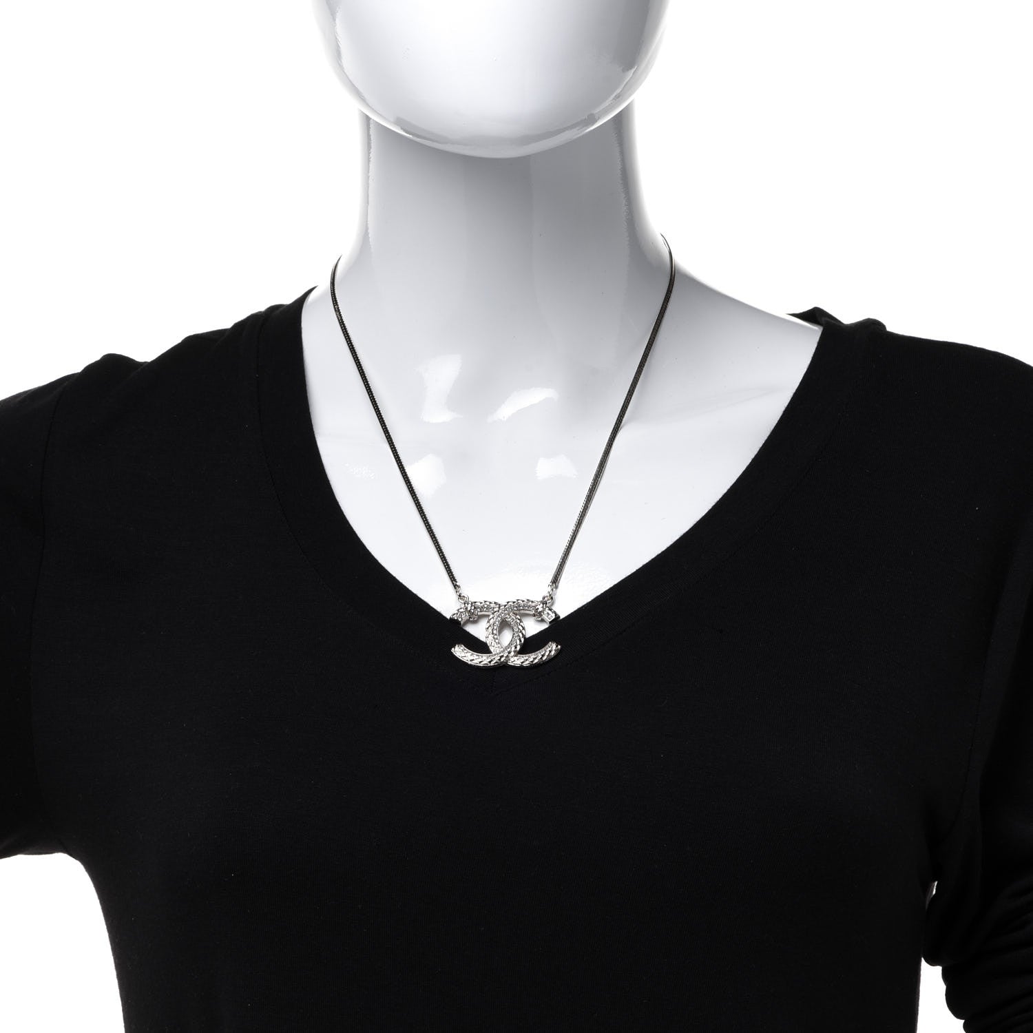 Chanel Crystal Textured CC Pendant Necklace Gold 2 of 6