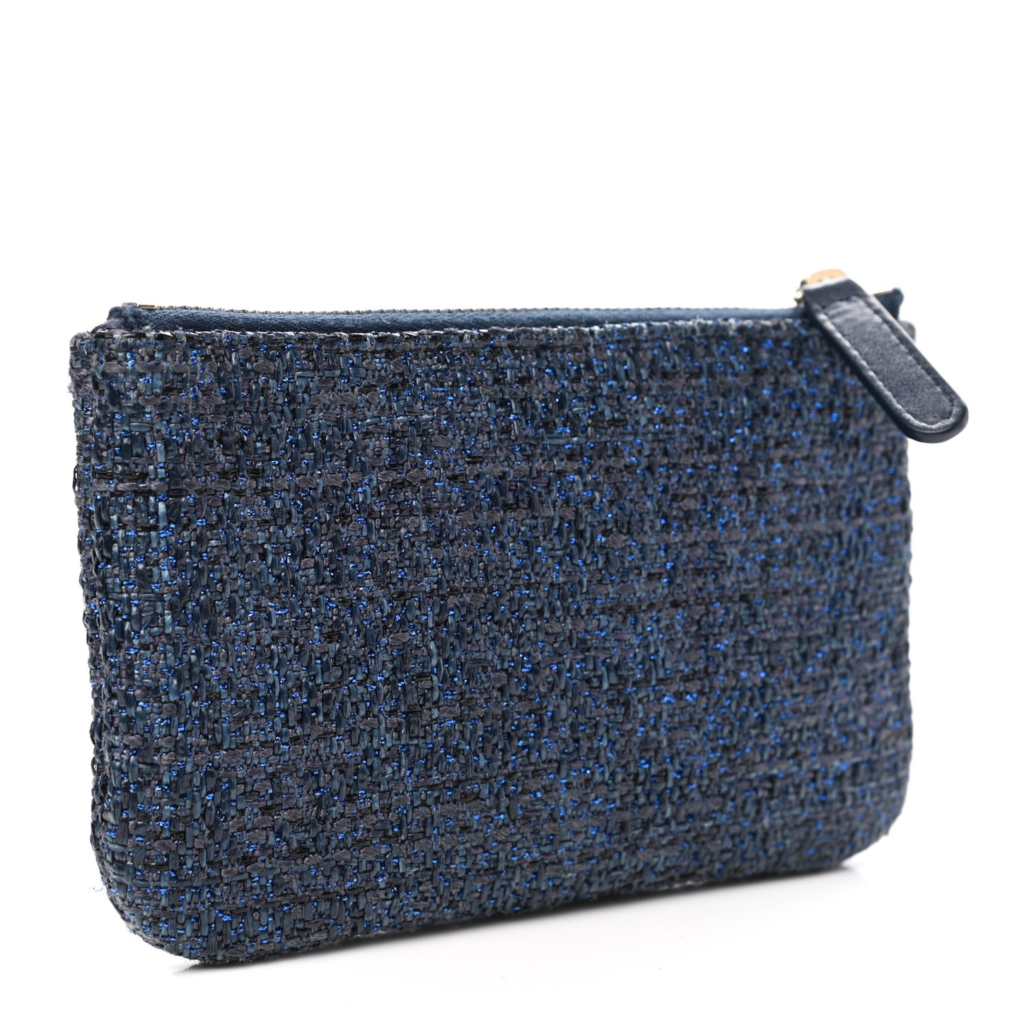 Woven Straw Raffia Deauville Cosmetic Pouch Blue