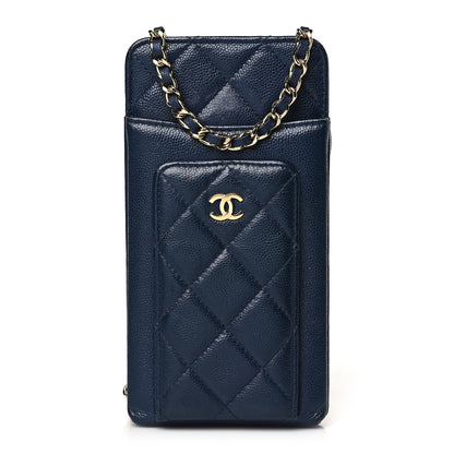 Chanel Caviar Quilted Zip Phone Case Navy 1 of 12