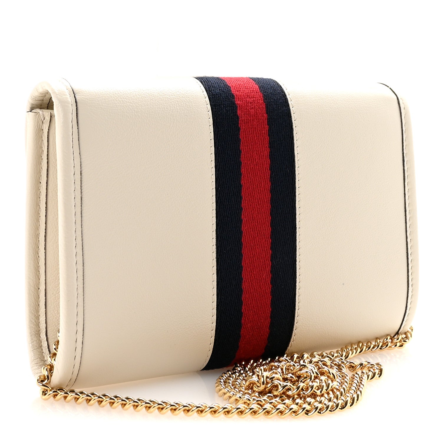 Gucci Textured Calfskin Web Mini Rajah Slim Flap Shoulder Bag Mystic White 3 of 9