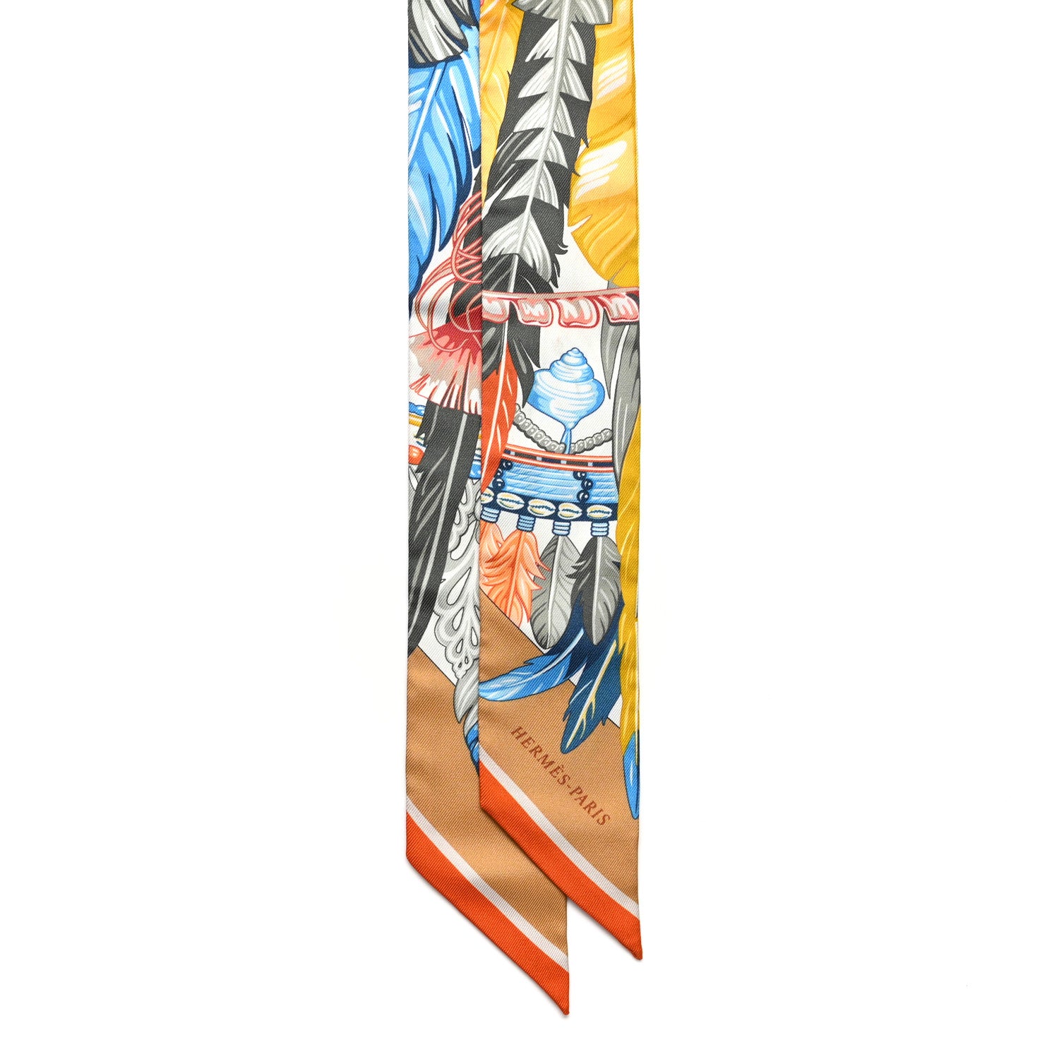 Hermes Silk La Danse Pacifique Twilly Jaune D'Or Kaki Orange 2 of 7