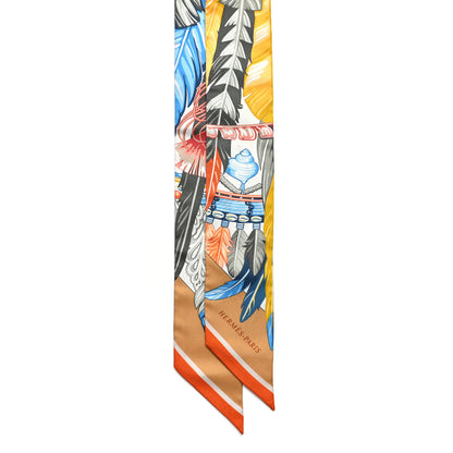 Hermes Silk La Danse Pacifique Twilly Jaune D'Or Kaki Orange 2 of 7