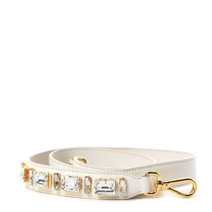 Prada Saffiano Crystal Shoulder Strap White 1 of 5