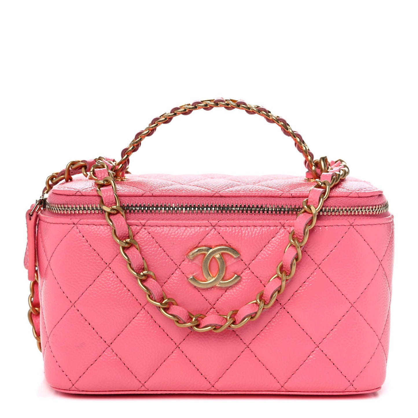 Shiny Caviar Quilted Pick Me Up Vanity Case Pink