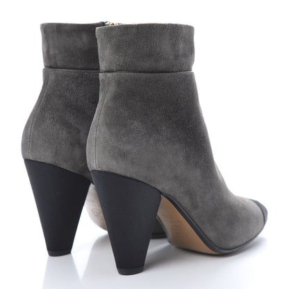 Chanel Suede Calfskin Satin Cap Toe Short Boots 37.5 Grey Black 4 of 11