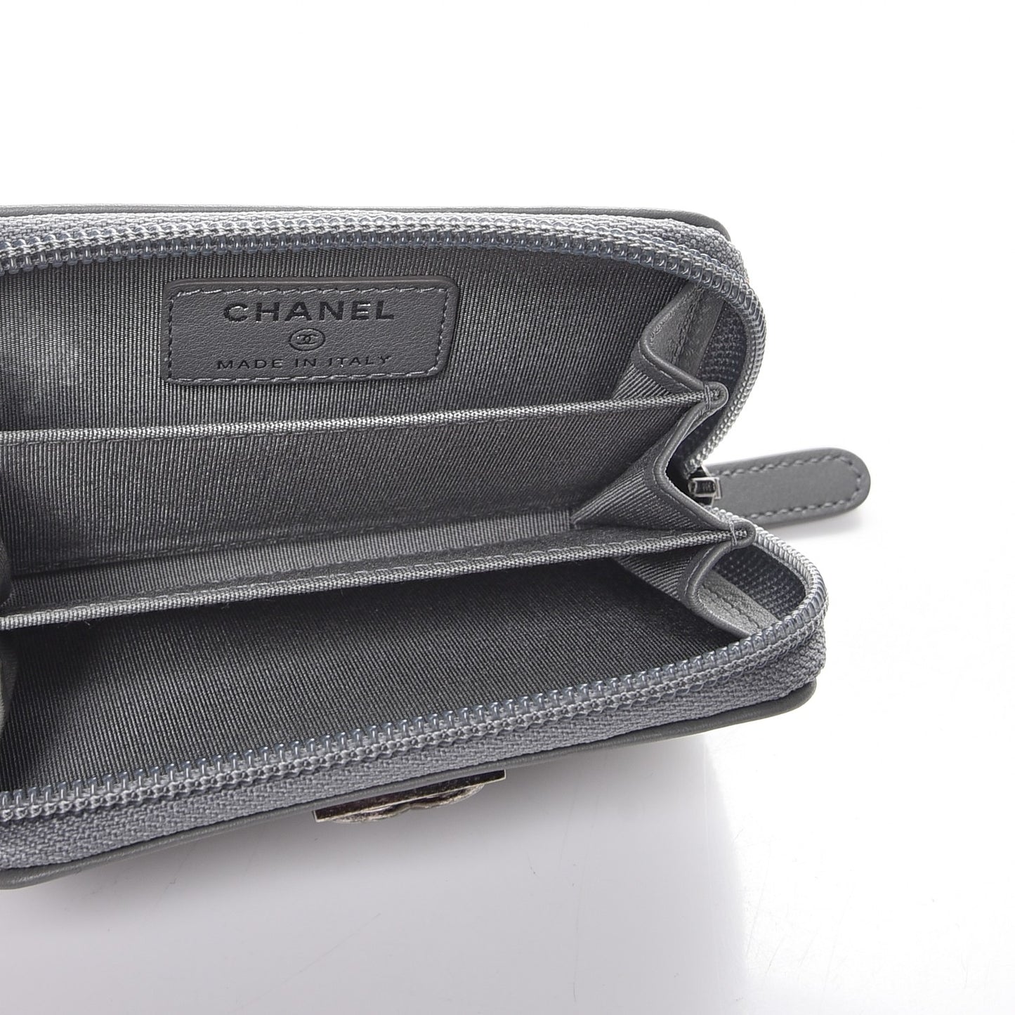 Calfskin Quilted Boy Zip Around Coin Purse Wallet Grey
