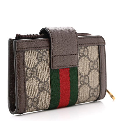 Gucci GG Supreme Monogram Textured Dollar Calfskin Web Ophidia Overlay Zip Around Card Case Wallet Beige Ebony New Acero 3 of 10