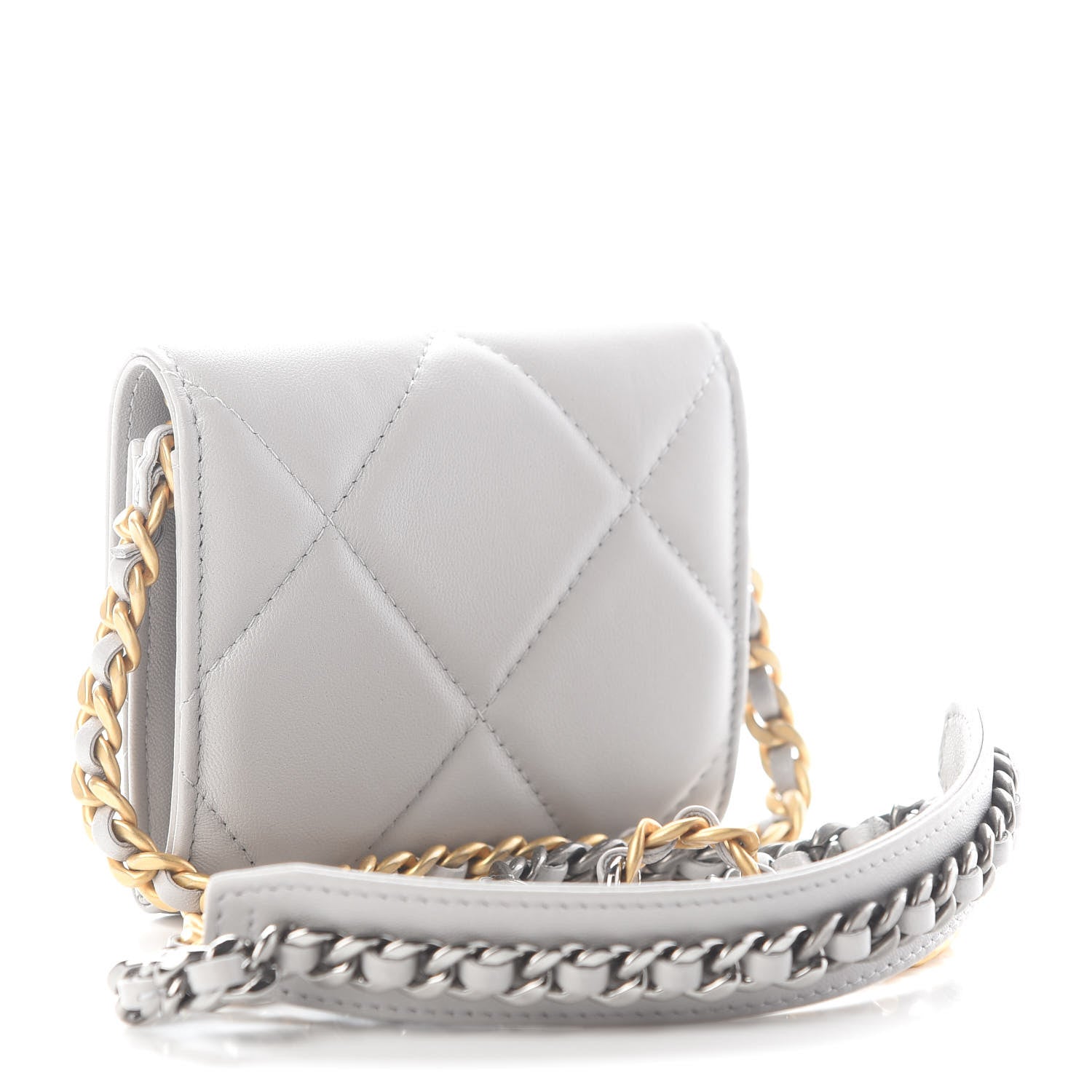 Chanel Lambskin Quilted Chanel 19 Flap Coin Purse With Chain Grey 2 of 8
